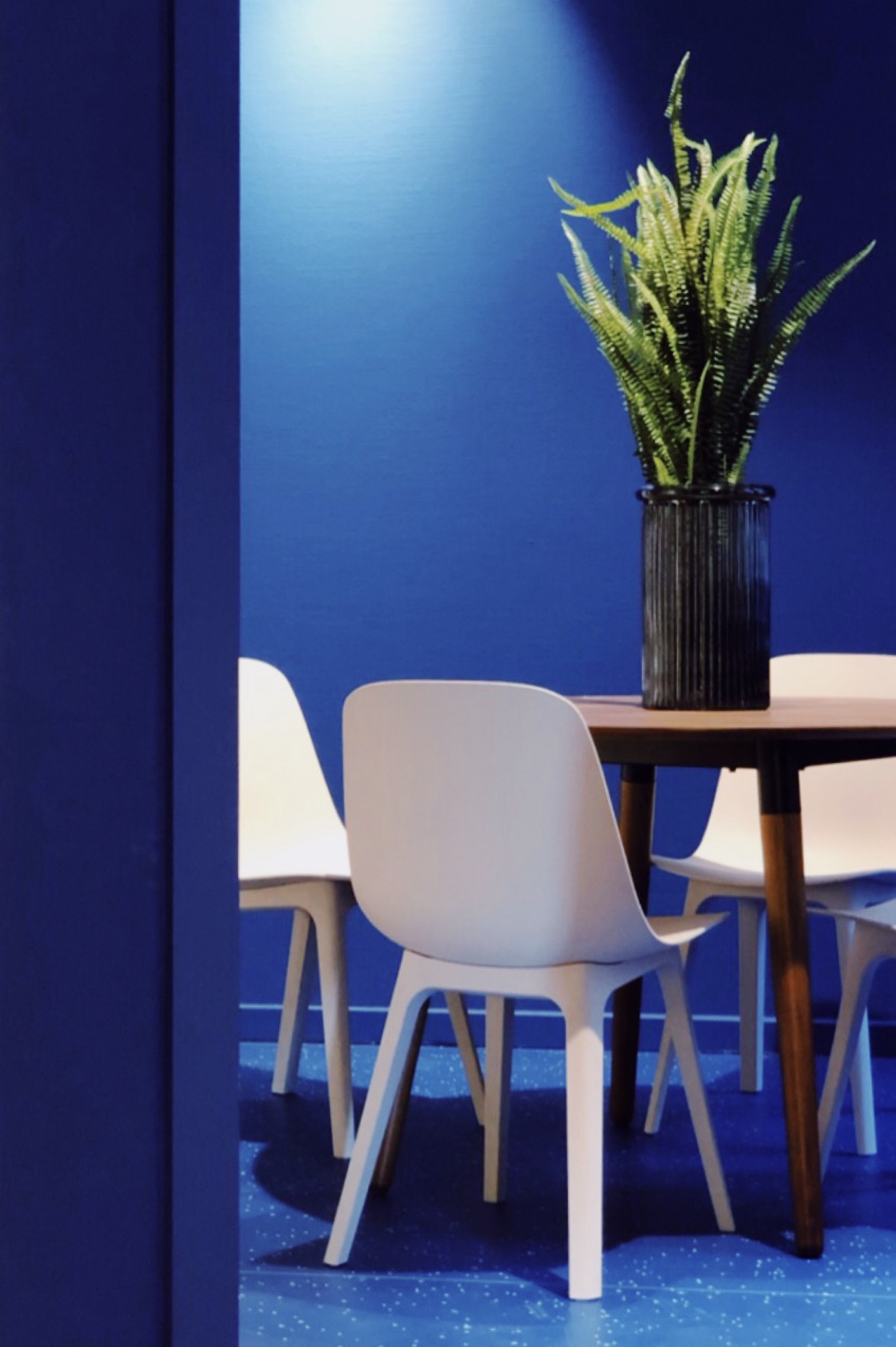 design intérieur d'un petit bureau en bleu Klein