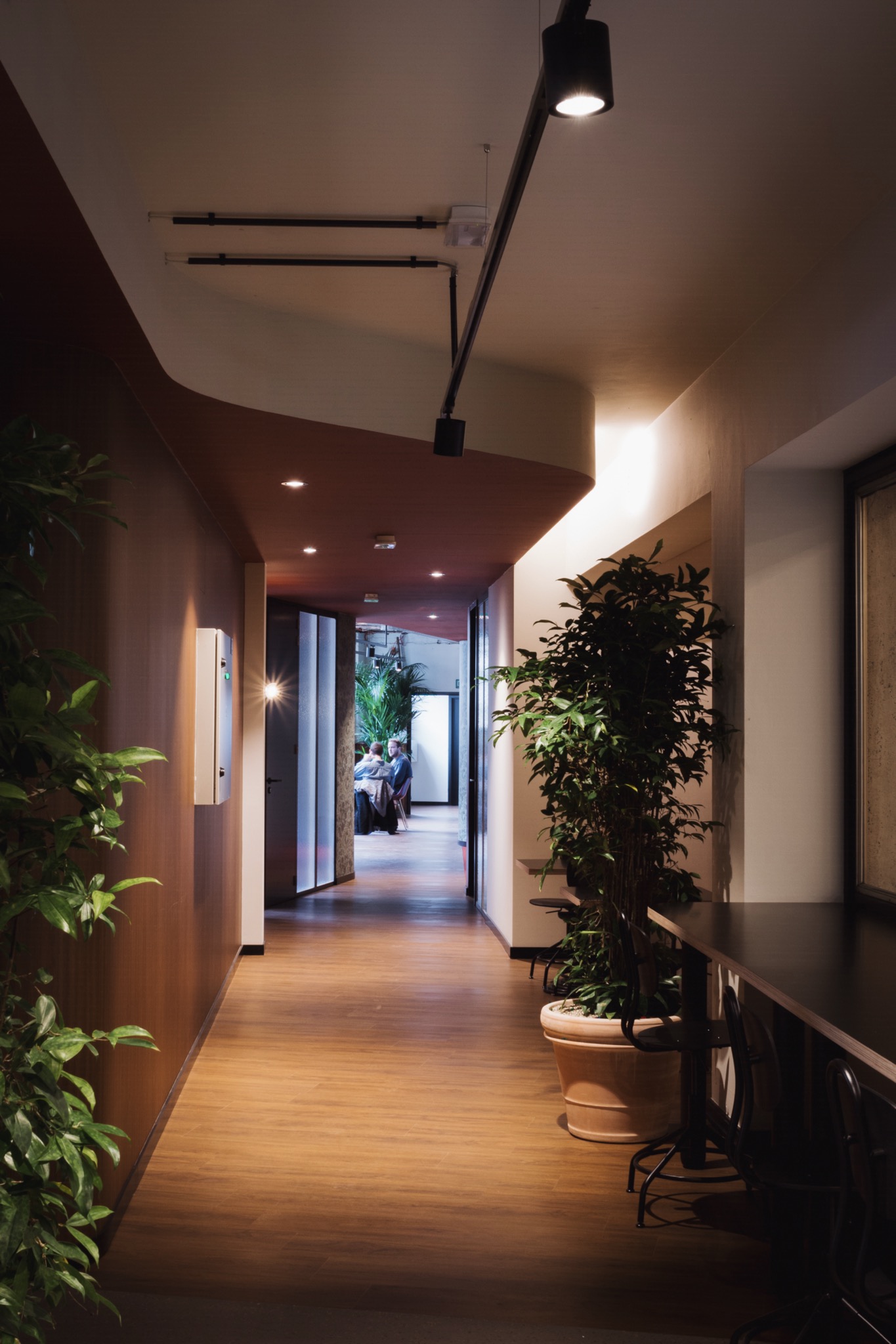 couloir ambiance douce et lambris bois