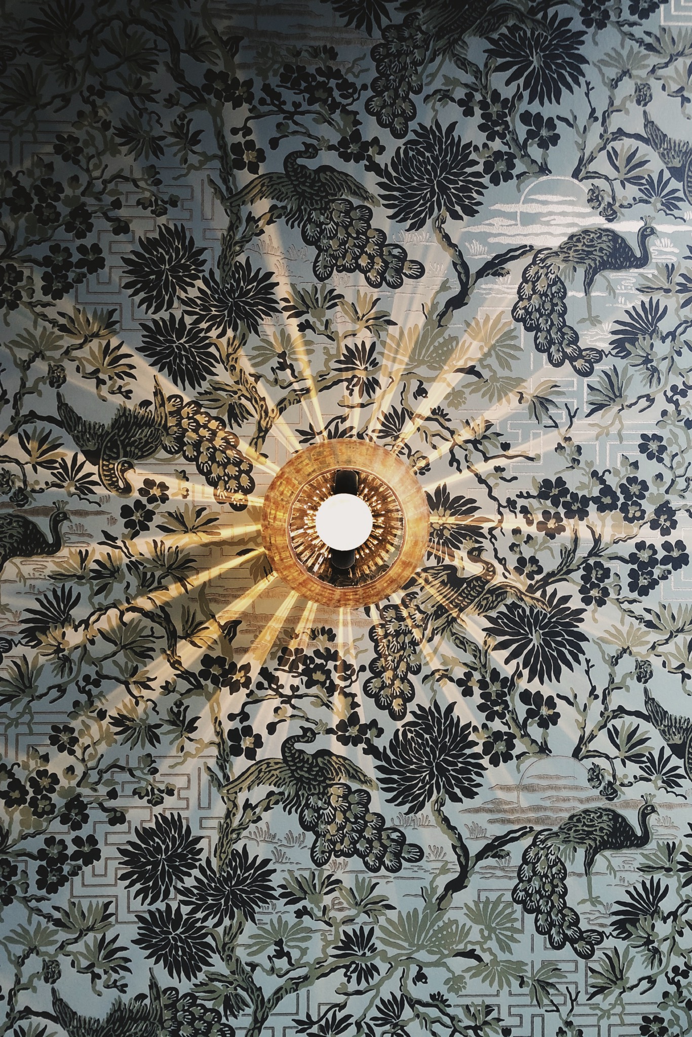 détail applique sur papier peint chinois