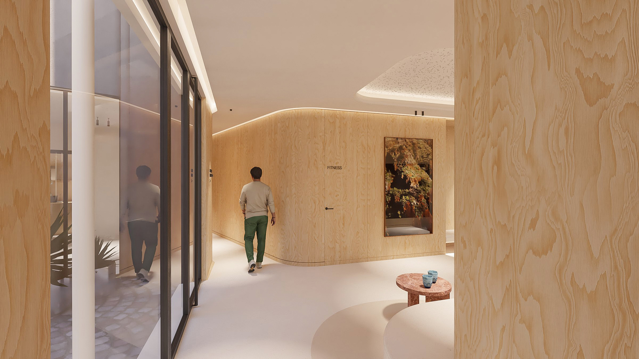 rénovation hall d'entré lambris bois courbe