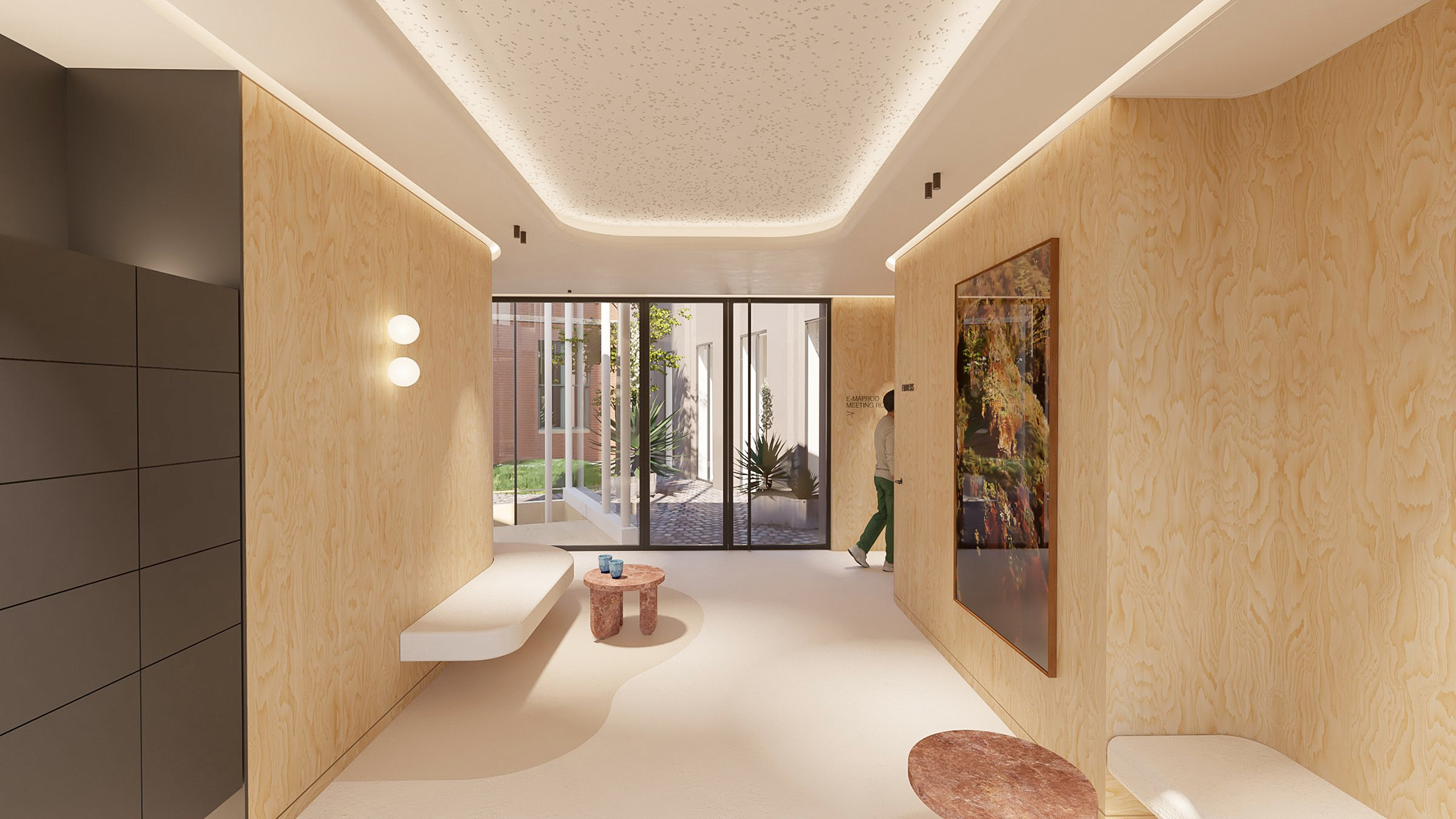 rénovation hall d'entrée enduit naturel et bois